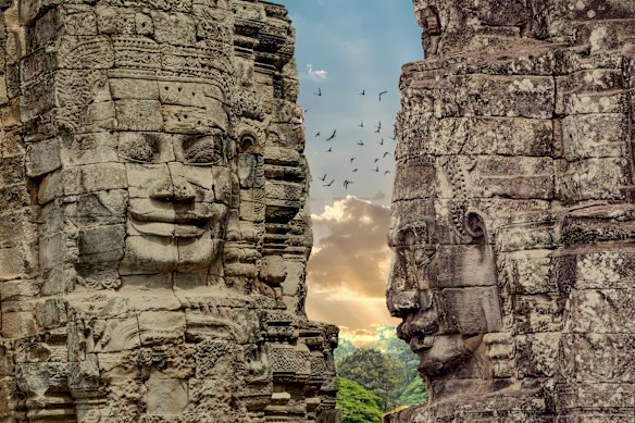 The ancient visages of Bayon temple in Angkor Thom, Siem Reap, Cambodia