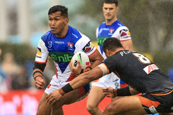 Daniel Saifiti, pictured during his days at the Newcastle Knights, has launched his time at the Dolphins.