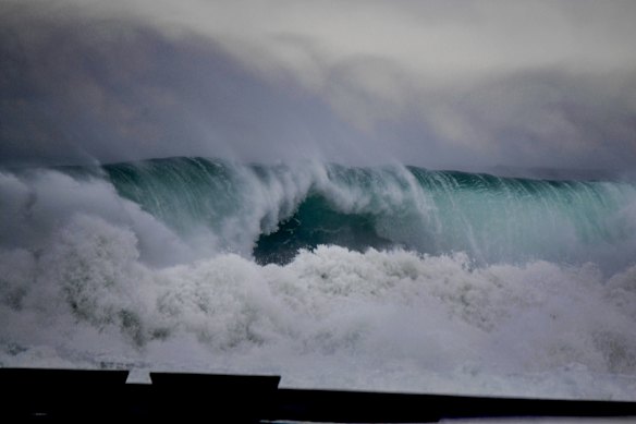 Huge surf battered the NSW coast on Tuesday.