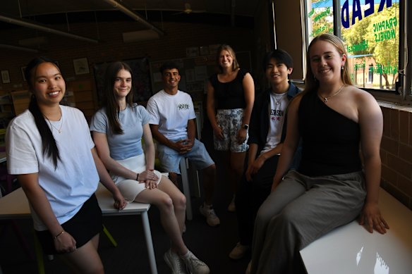 Georges River Grammar School students, from left, Natasha Nguyen, Phoebe Fuary, Sol Martinez, Camryn Harland, Lucas Ng and Kaylee Foss.
