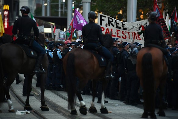 Police and demonstrators clashed during protests in Sydney against Herzog’s visit.