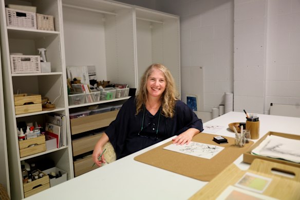 Lisa at her worktable.