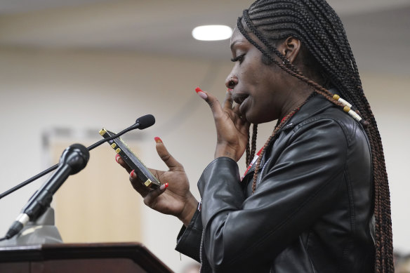 Deja Brown, daughter of Tops market victim Andre Mackniel, addresses the court during the sentencing of gunman Payton Gendron.