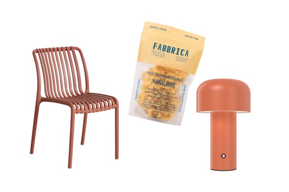 “Jesi” chair; “Mafaldine” pasta; “Margot” portable lamp.  