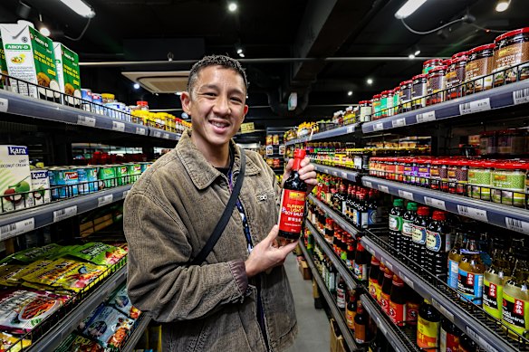 Brendan in the soy sauce aisle.