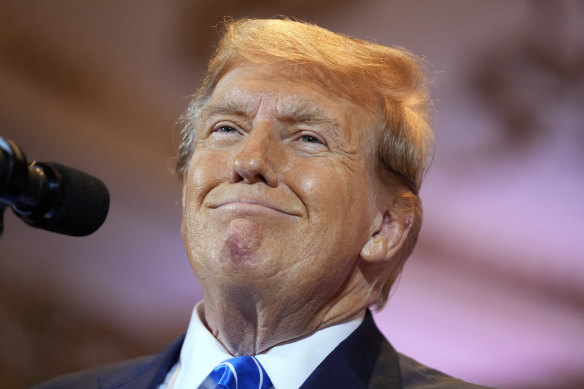 Republican presidential candidate and former president Donald Trump speaks at a Super Tuesday election-night party.