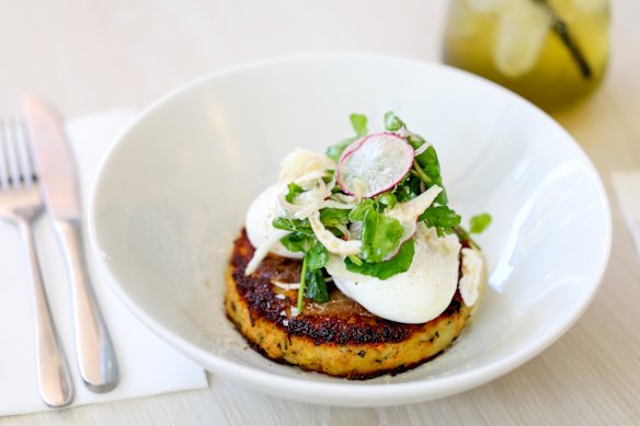 Cured salmon and potato cake. 