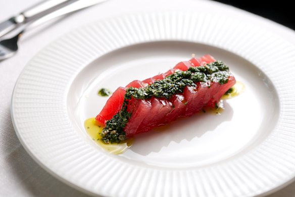 Bigeye tuna with salsa verde. 