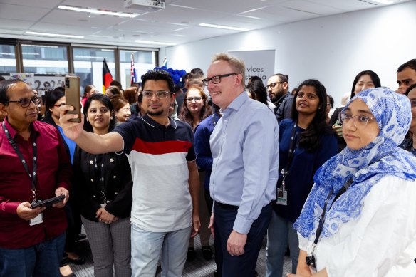 Services Australia chief executive David Hazlehurst was mobbed for selfies by some of the new recruits at the Parramatta office last week.