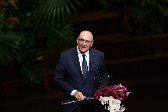 Jobs and Skills Australia Commissioner Barney Glover speaks at the memorial.