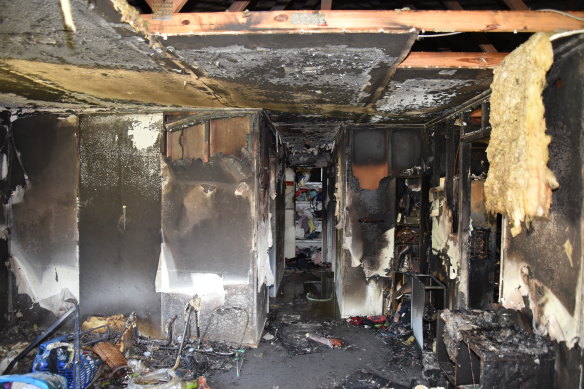 A burnt-out house after a fire involving a lithium-ion battery.