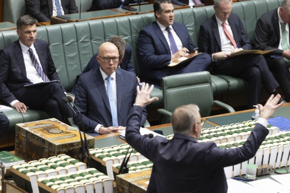 Prime Minister Anthony Albanese and Opposition Leader Peter Dutton during question time today.