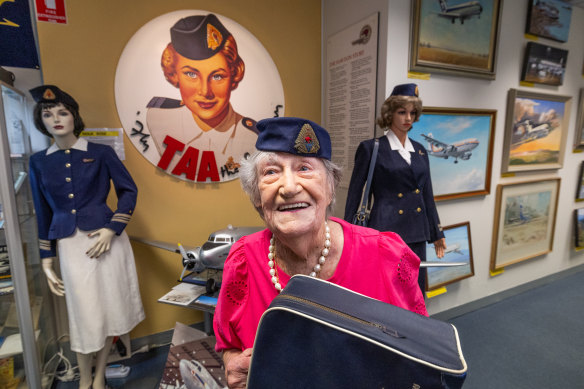 Elizabeth Reid, aged 100, at the TAA Museum in Airport West on Thursday.