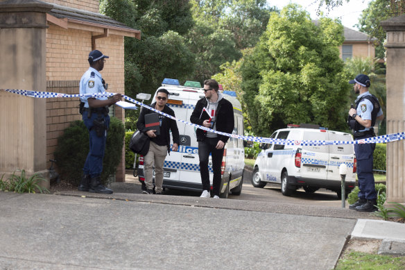 Police outside Daiane Pelegrini's Oatlands apartment complex.