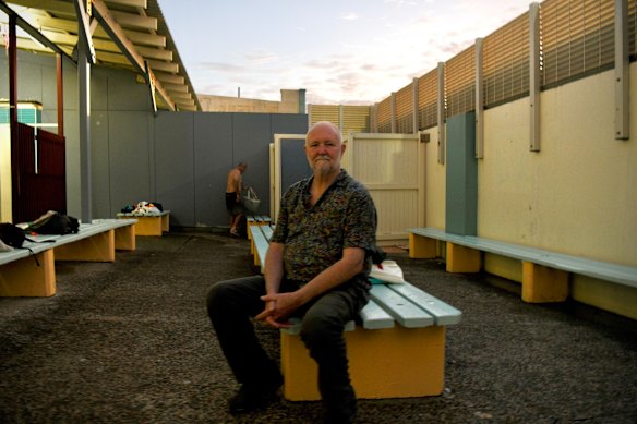 Peter Wickham in the change rooms, which were designed with the sun in mind.