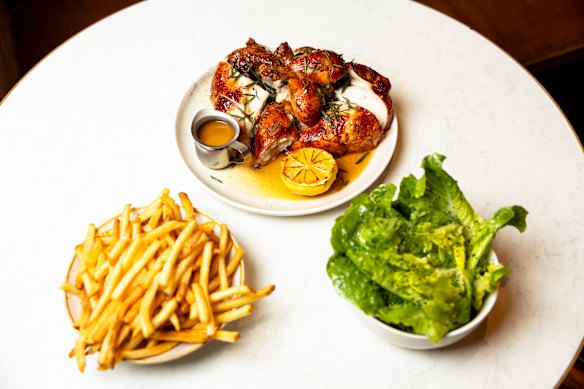 The Bannockburn chicken with fries, cos lettuce and gravy.