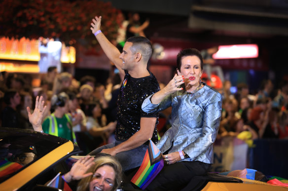 Lord Mayor Clover Moore (right) and state MP Alex Greenwich during this year’s Mardi Gras celebrations.