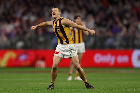 Simply pumped: Hawthorn’s Jack Ginnivan.