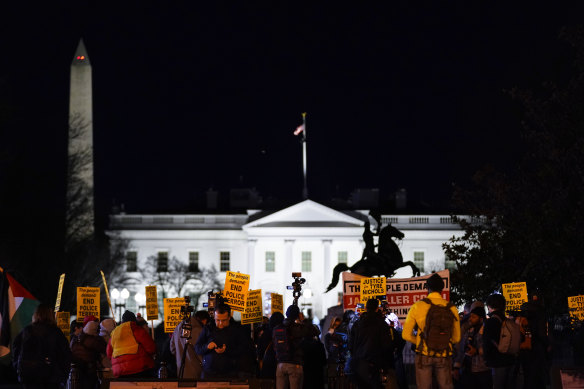 Protesters gather in Lafayette Park outside the White House in Washington, on Friday, over the death of Tyre Nichols.