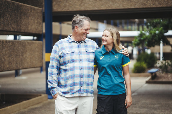 Skateboarder Ruby Trew and her father-coach James.