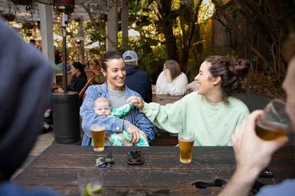 Kate and Melissa Mason from Leichhardt introduce seven-week-old Joey to Gang of Youths’ Let me Down Easy at Number 60.