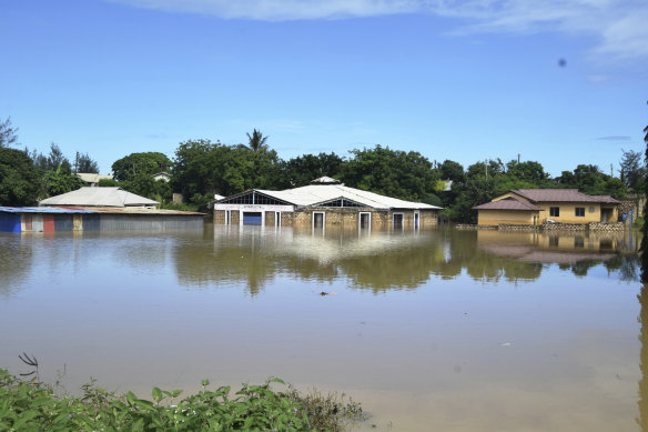 Houses are submerged after two days of rain in Mombasa, Kenya.