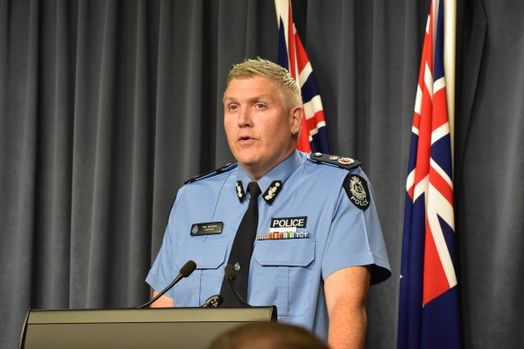 Police Commissioner Col Blanch addressing the media on Wednesday.