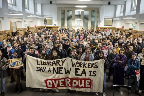 University of Melbourne staff and students gather for a four-hour strike over working conditions.