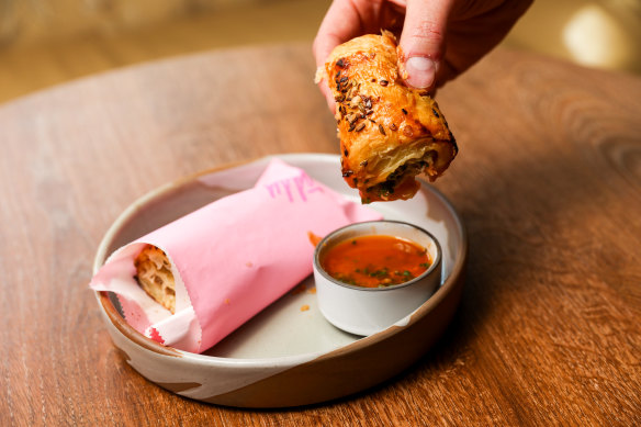 Pork and crayfish sausage roll.