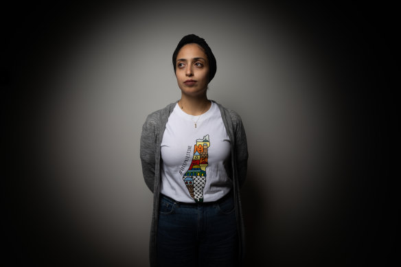 Palestinian woman Hadil Albarqi has been in Australia for four years. Her mother and brother remain in Gaza.