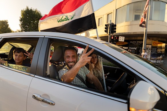 People take to the streets of Fairfield on Wednesday evening to celebrate Iraq’s win.