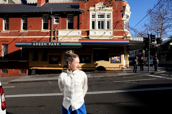 Jess Miller outside the Green Park Hotel in Darlinghurst. 