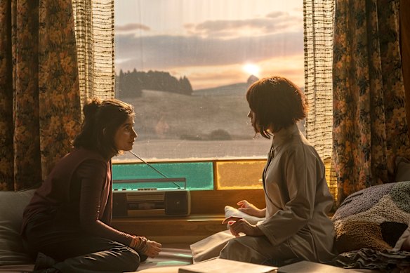 Mia Tharia and Jenna Ortega in a scene from Klara and the Sun