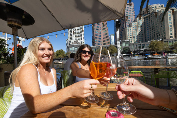 Anna Tumblety and Sophie Wilkinson enjoying a drink in the city last week.