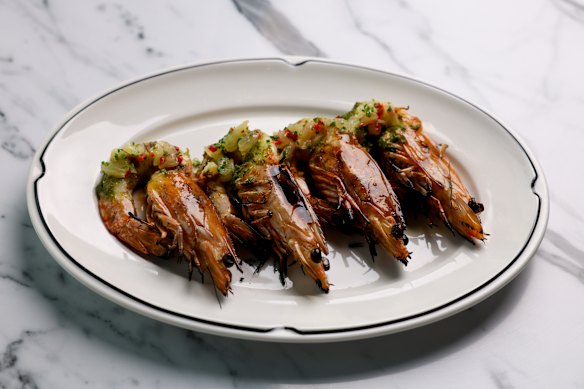 King prawns with spicy green salsa and citrus. 