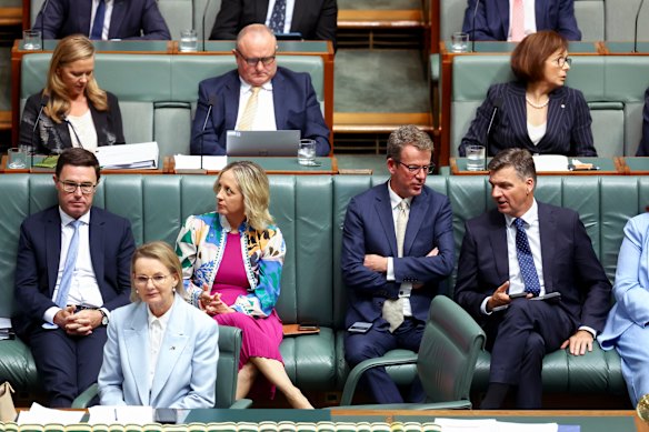Sussan Ley and the Liberal Party frontbench in question time on Wednesday.