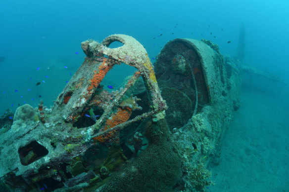 The cockpit of a World War II wreck,  now resting on the ocean floor near Munda, Solomon Islands.