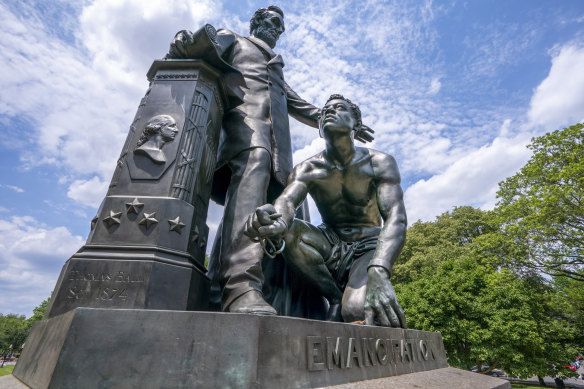 The Emancipation Memorial in Washington's Lincoln Park, which depicts a freed slave kneeling at the feet of former president Abraham Lincoln.