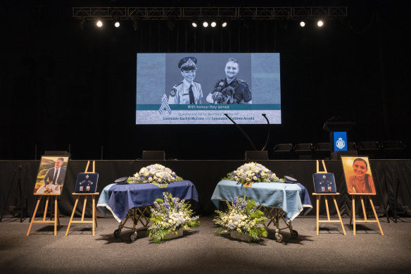 The police memorial for slain police officers Matthew Arnold and Rachel McCrow.