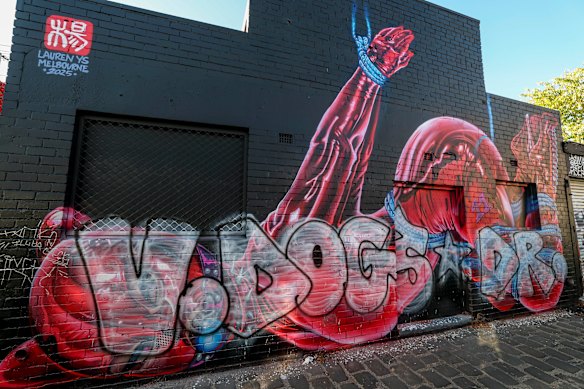 The mural by street LA-based street artist Lauren YS titled Kinbakubi has been defaced.