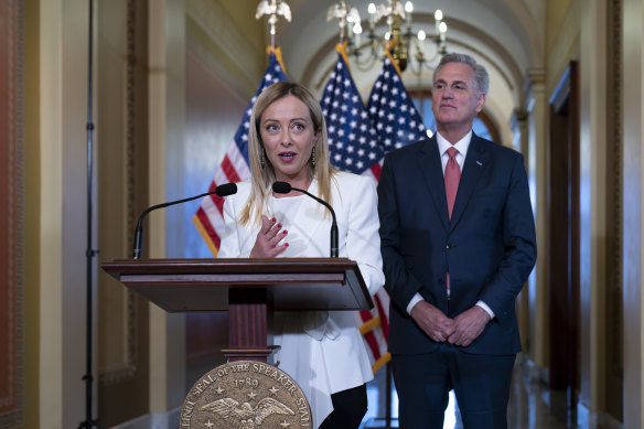 Italian Prime Minister Giorgia Meloni with a preferred Republican, Speaker of the House Kevin McCarthy.