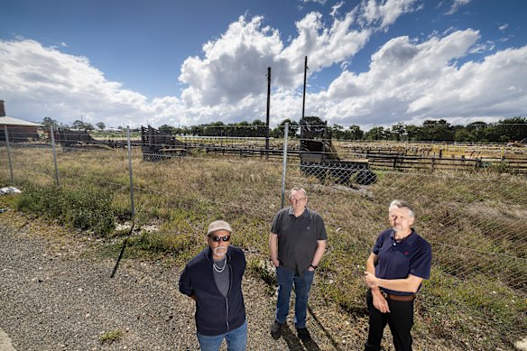 Robert Goon, Gary Smith and Bill Stolk from the Ballarat Residents and Ratepayers’ Association at the old saleyards.