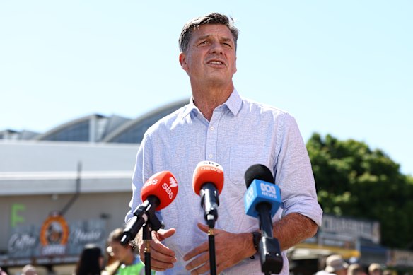 Opposition Leader Angus Taylor yesterday in Olympic Park, Sydney. 