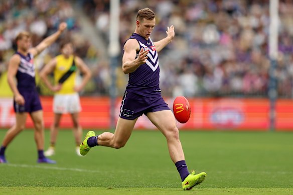 Josh Treacy was a reliable fixture for the Dockers in a wet clash with Richmond on Saturday.
