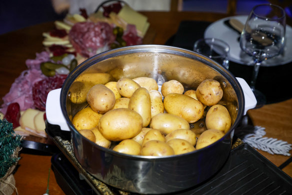 Potatoes form the foundation of the food.