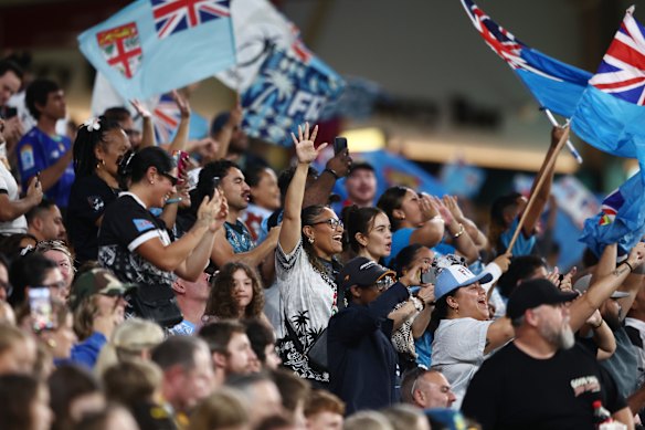 Fiji fans cheer during the Bati’s game against Australia in Brisbane last weekend.