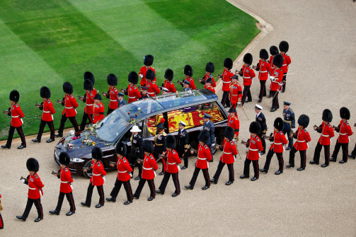 A hearse carries the coffin of Queen Elizabeth II at Windsor Castle on September 19.