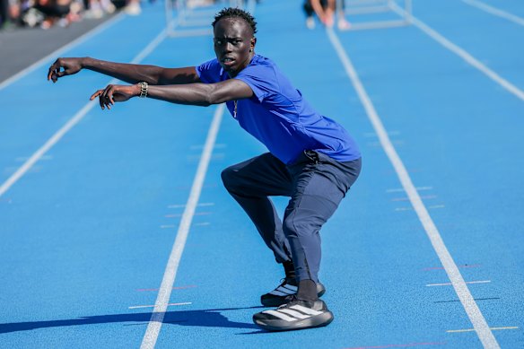 Gout limbers up on the track at Albert Park. 