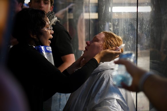 Police used capsicum spray on the crowd.