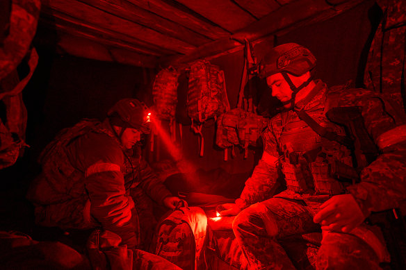 A Ukrainian unit prepares to mine territory between Ukrainian and Russian positions with remotely controlled mines at the Pokrovsk front line, Ukraine, last week.